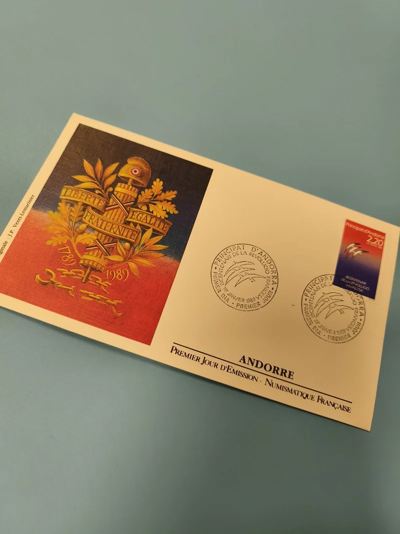 Enveloppe FDC Andorre premier jour d?émission 1989 Liberté Égalité Fraternité
