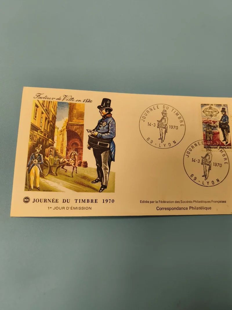 Enveloppe premier jour émission 1970 Journée du Timbre Lyon illustrée FDC