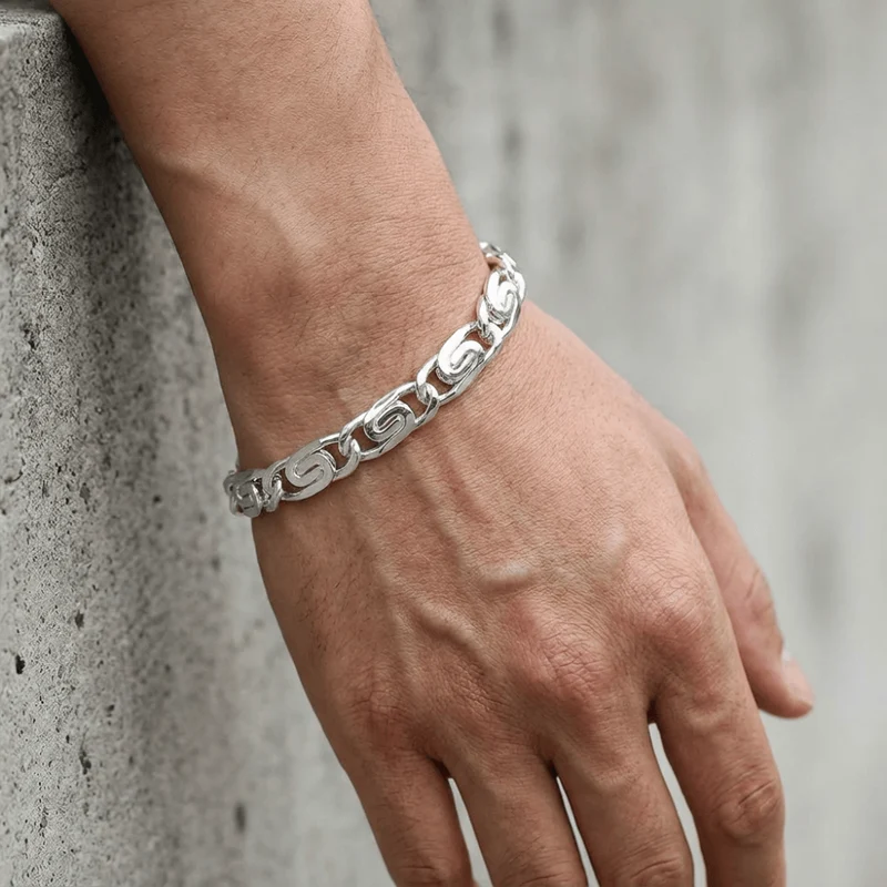 Bracelet Gourmette Homme Argent Maille Escargot