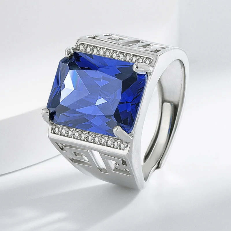 Bague Chevalière Homme Argent Luxe Saphir Bleu