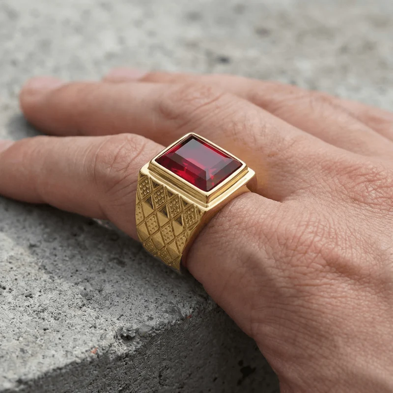 Bague Chevalière Saphir Homme Or Acier Inoxydable