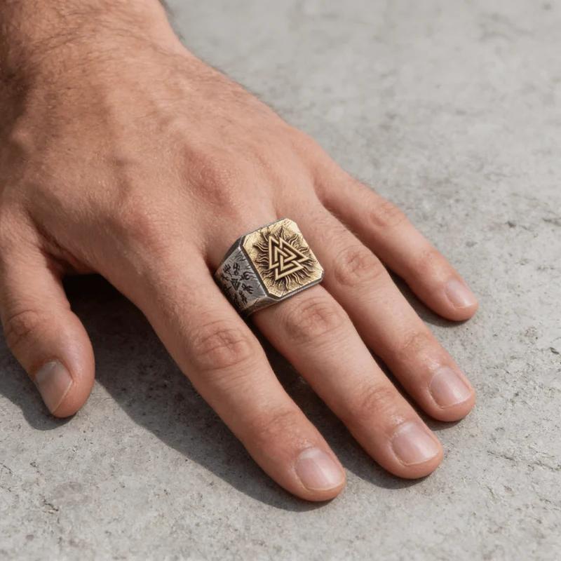 Bague Chevalière Viking Homme Argent Massif 925 Valknut