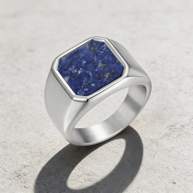 Chevalière Homme Onyx Lapis Lazuli Acier