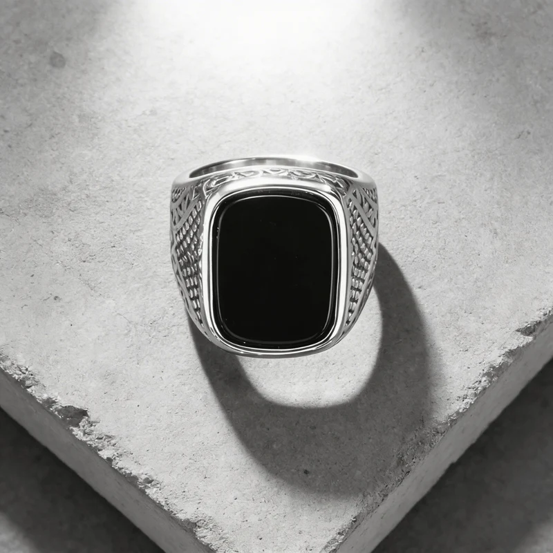 Grosse Chevalière Homme Onyx Argent