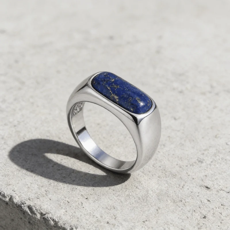 Chevalière Lapis Lazuli Homme Acier Inoxydable