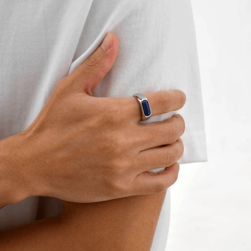 Chevalière Lapis Lazuli Homme Acier Inoxydable