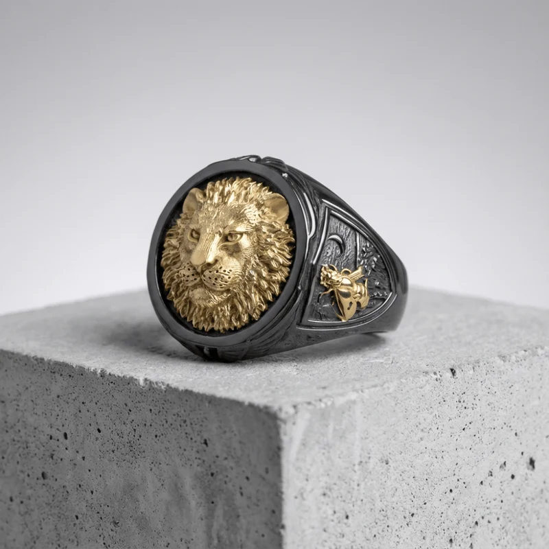Chevalière Lion Homme Noire