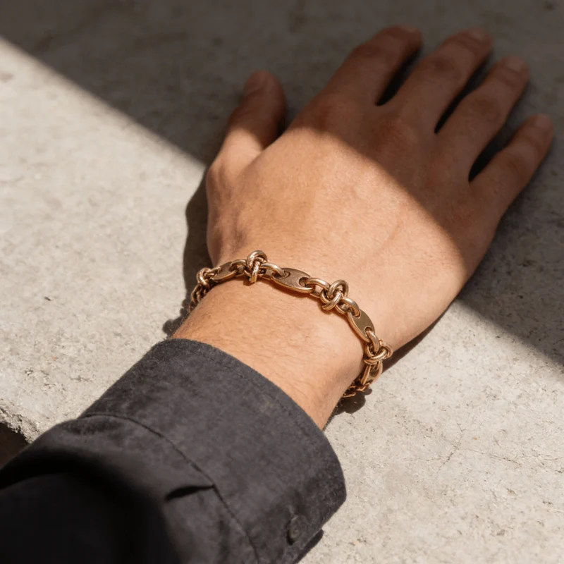 Bracelet Gourmette Grain de Café Maille Nœud Acier