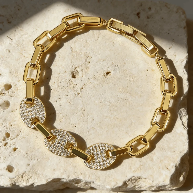 Bracelet Gourmette Grain de Café Homme Pavé Diamant