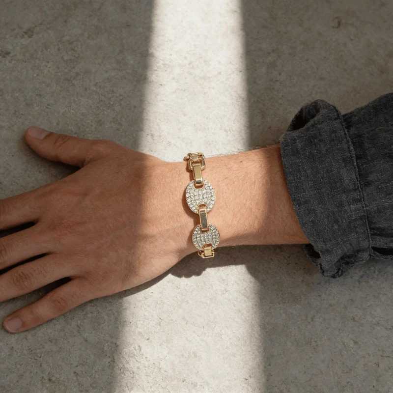 Bracelet Gourmette Grain de Café Homme Pavé Diamant