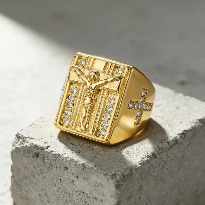 Bague Chevalière Carrée Homme Plaqué Or