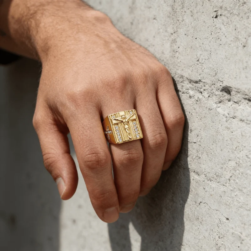 Bague Chevalière Carrée Homme Plaqué Or