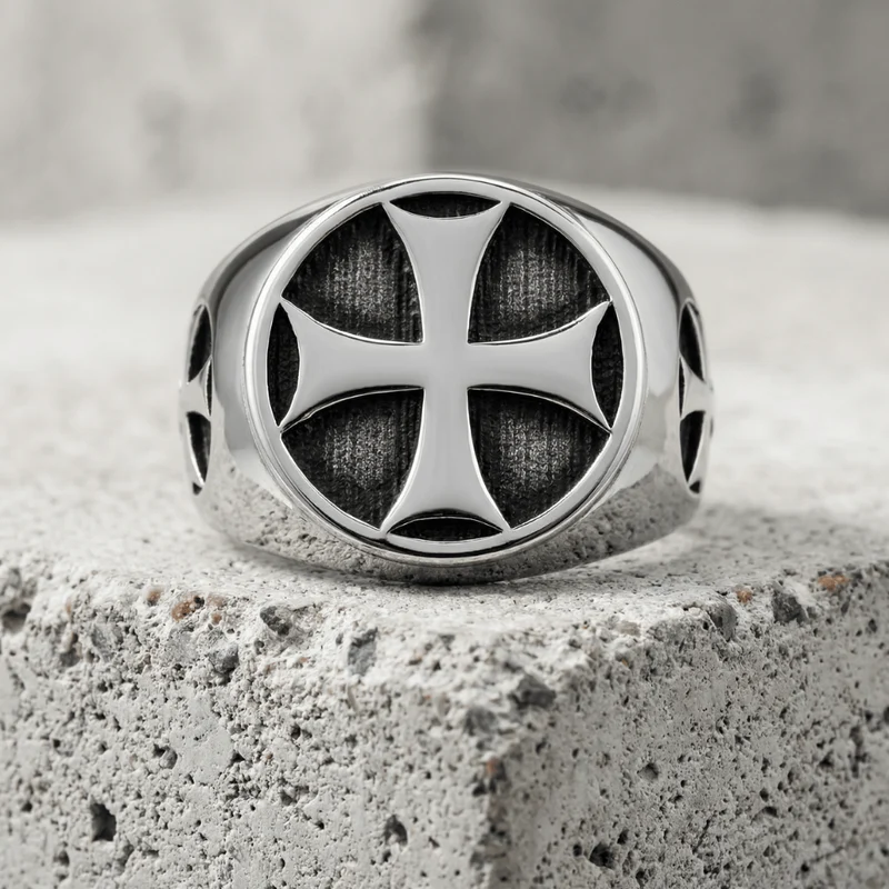 Bague Chevalière Homme Croix Acier Inoxydable