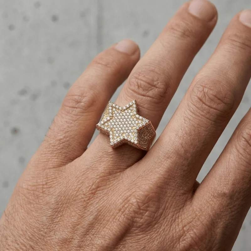 Bague Chevalière Diamant Homme Moissanite Étoile
