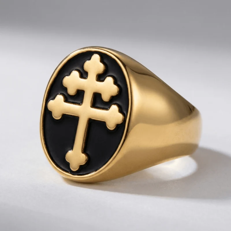 Chevalière Homme Noire Croix Templier Vintage