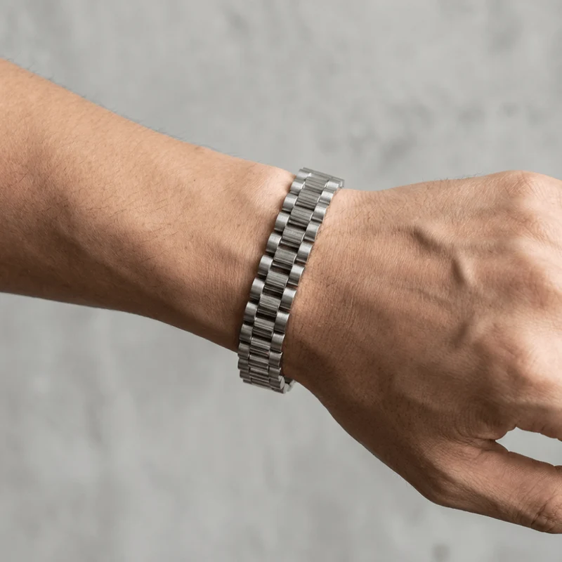 Bracelet Gourmette Homme Maille Large Fermoir Déployant