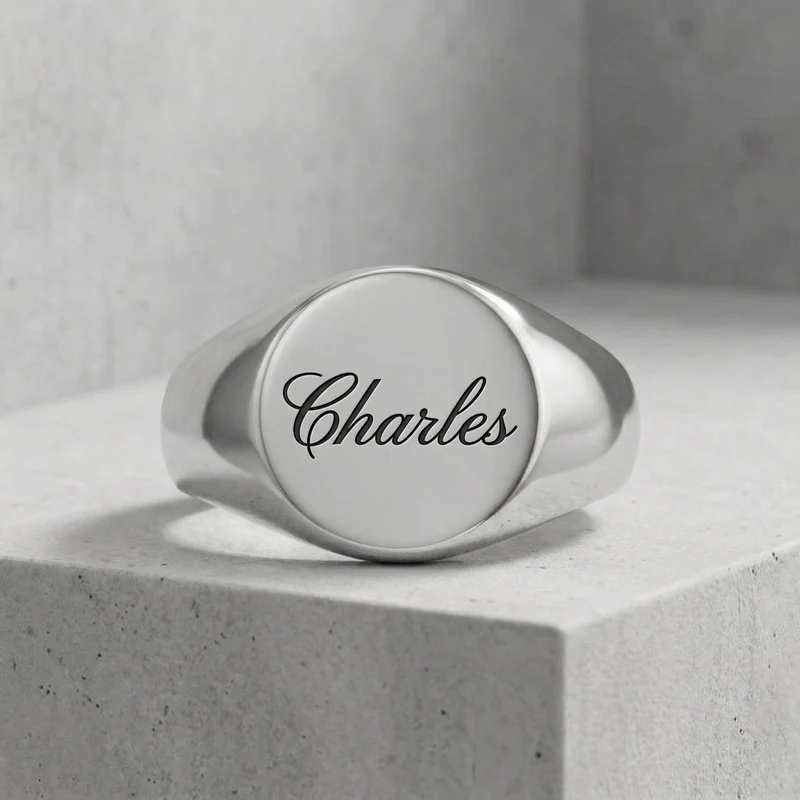 Bague Chevalière Fine Homme Personnalisé Ronde