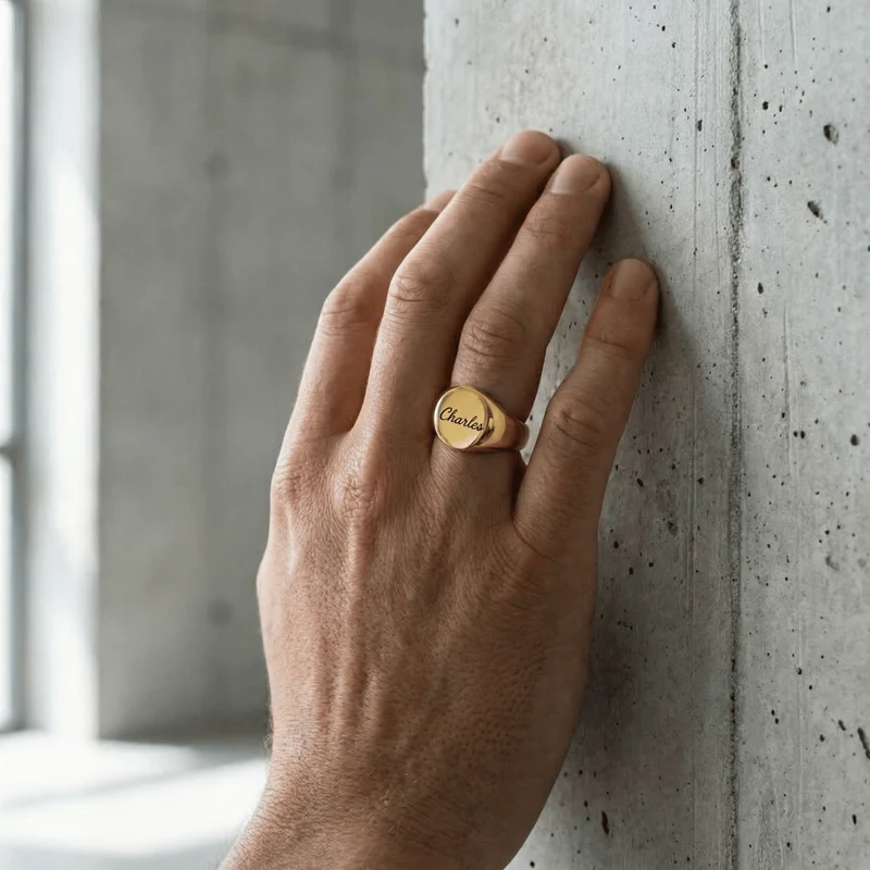 Bague Chevalière Fine Homme Personnalisé Ronde