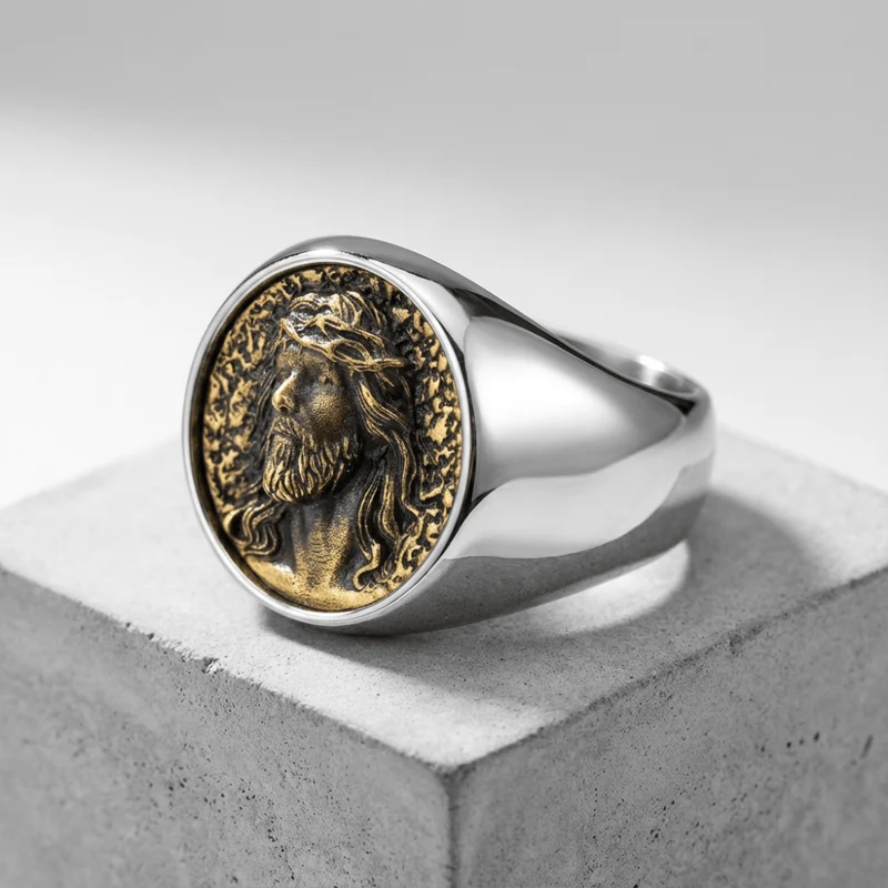 Chevalière Ancienne pour Homme Argent Acier Inoxydable