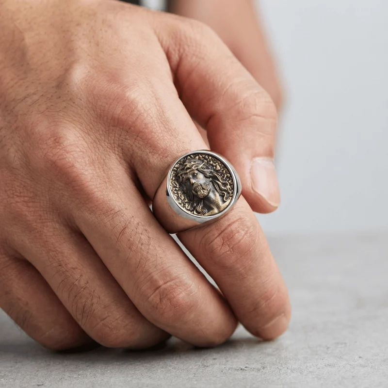 Chevalière Ancienne pour Homme Argent Acier Inoxydable