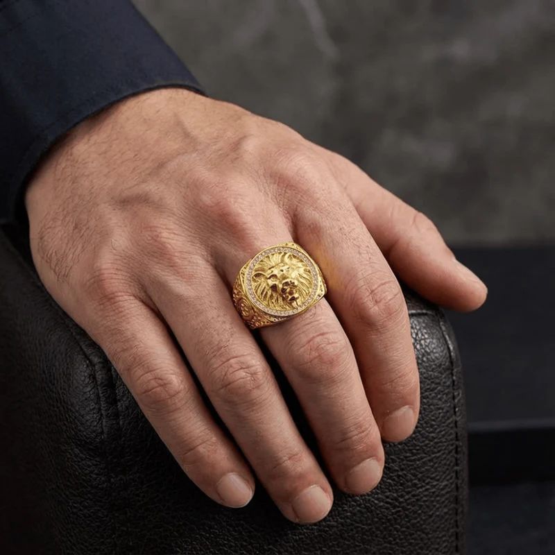 Grosse Chevalière Homme Or Lion Bague