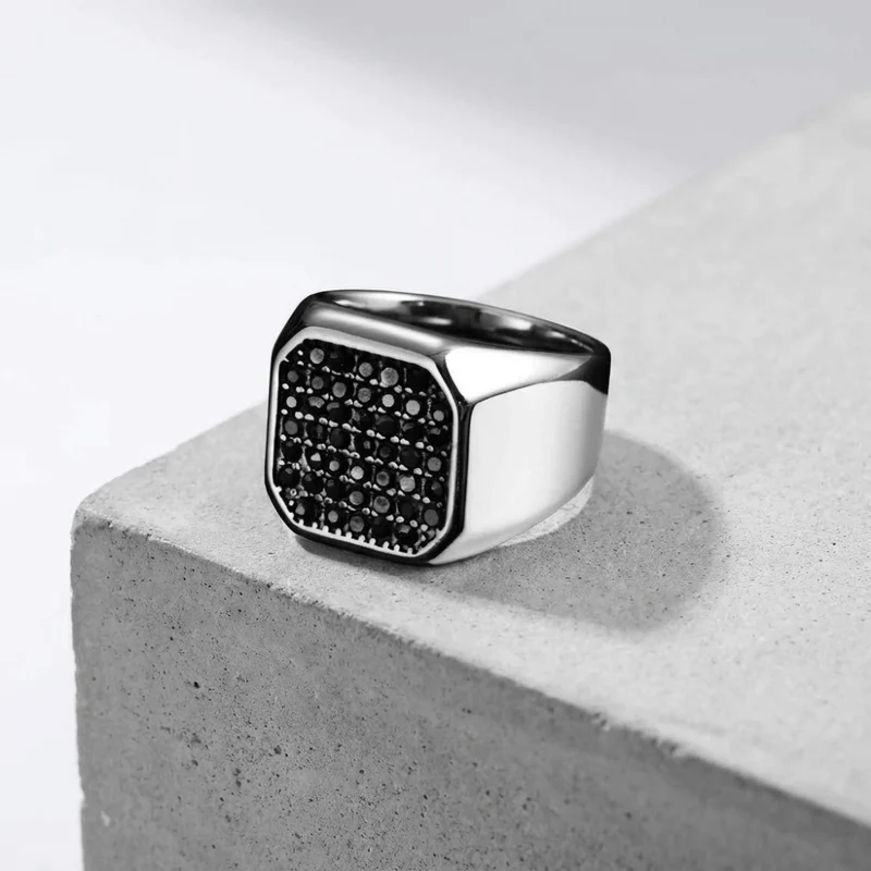 Chevalière pour Homme Luxe Pierres Noires Argent