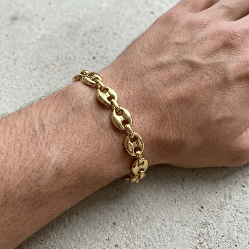 Bracelet Gourmette Grain de Café Homme, Acier Inoxydable