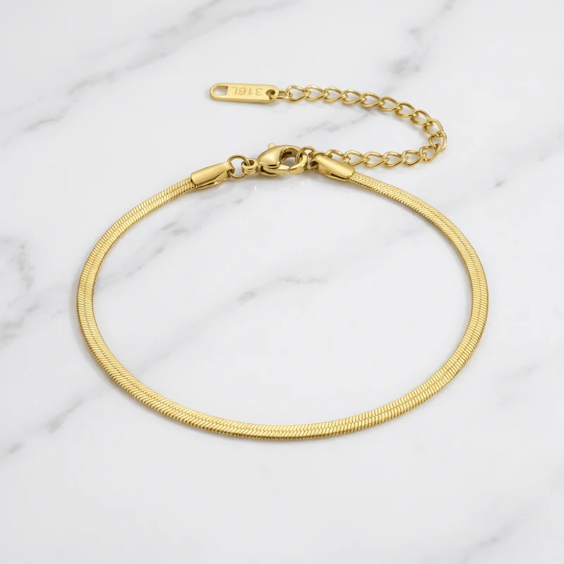 Gourmette Homme Plaqué Or Maille Serpent Bracelet Acier
