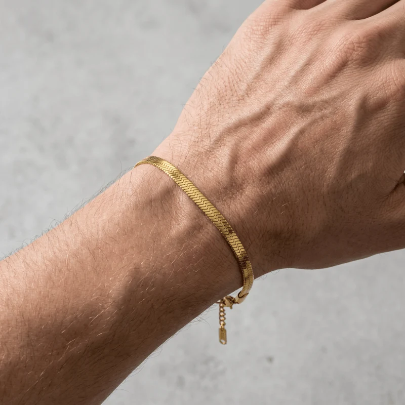 Gourmette Homme Plaqué Or Maille Serpent Bracelet Acier
