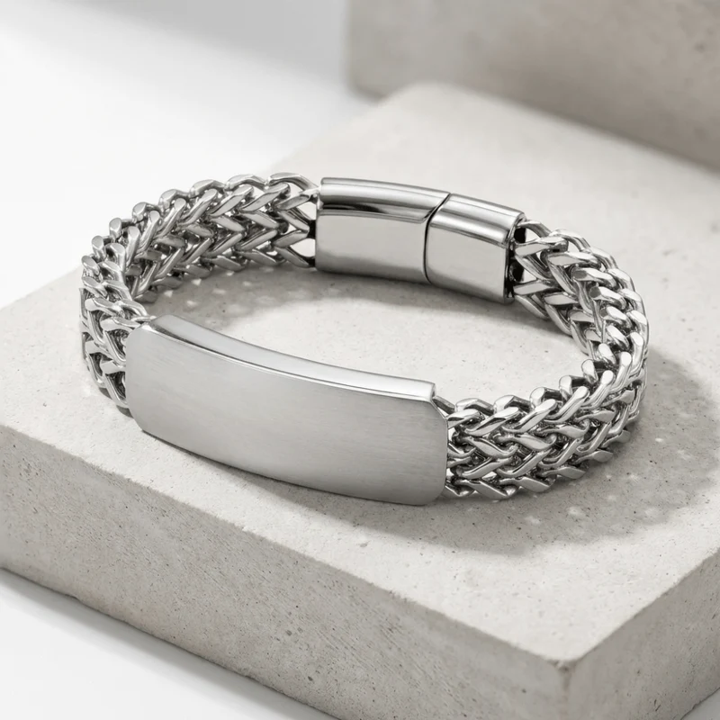 Gourmette Homme Argent Personnalisée Grosse Maille Acier