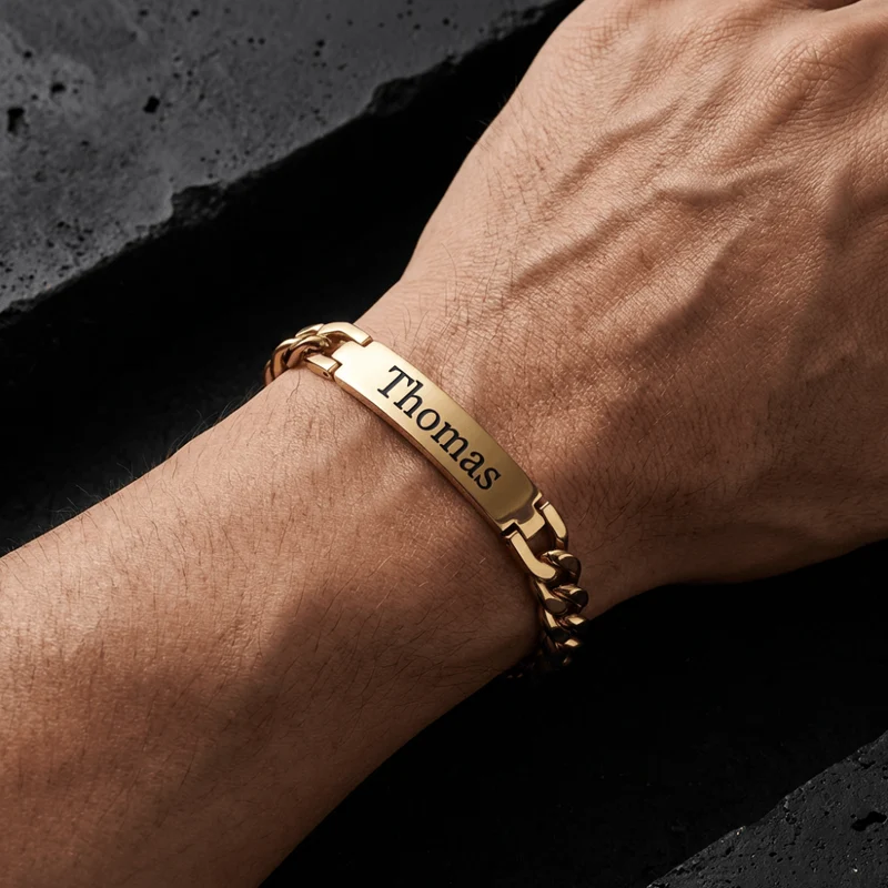 Gourmette Homme à Graver Prénom Bracelet Acier Inoxydable
