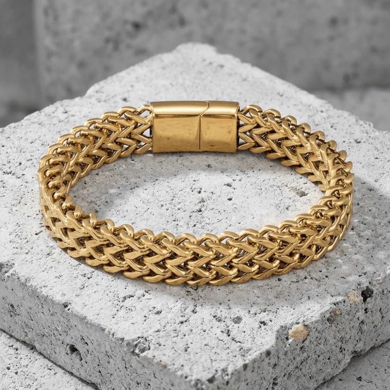 Gourmette Homme Moderne Maille Tressée Bracelet Acier