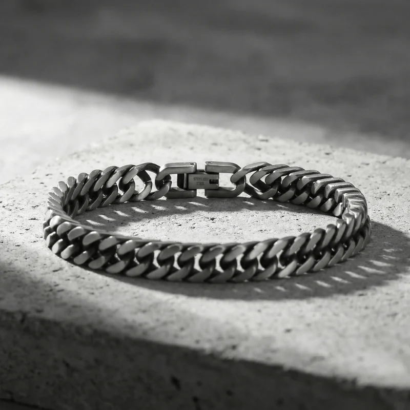 Gourmette Bracelet Homme Argent Maille Cubaine