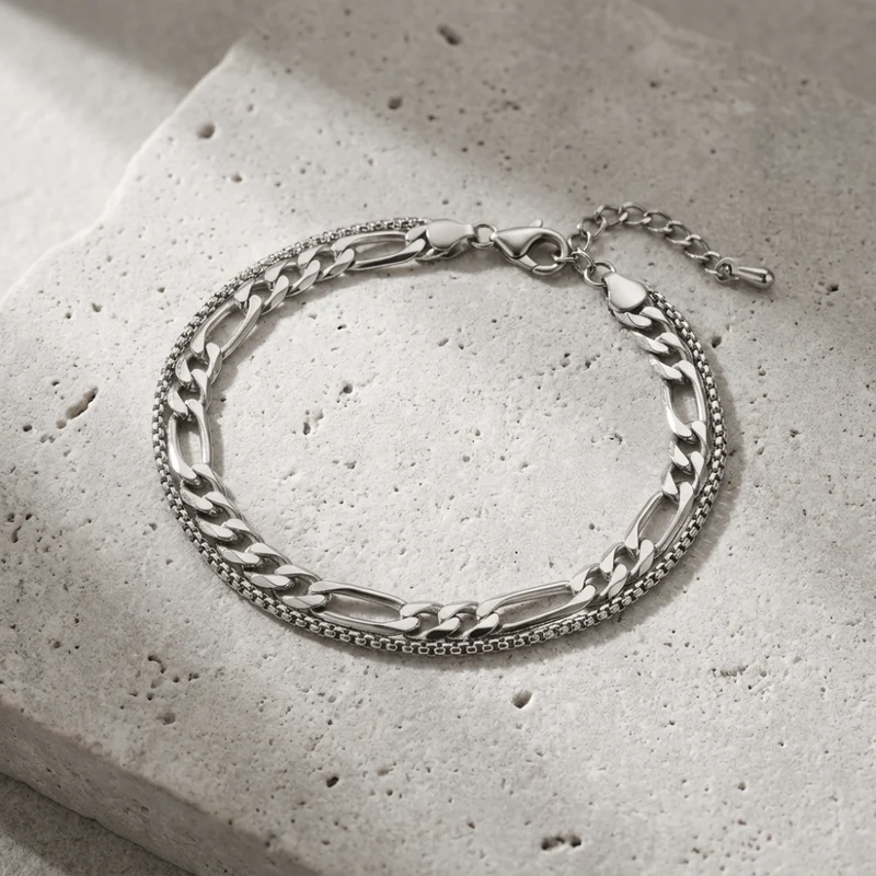 Gourmette Fine Homme Bracelet Double Chaîne