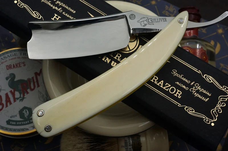 Art Razor Gulliver 10/8 Full Hollow Blade - Preowned Custom Straight Razor with Mammoth Ivory Scales - Shave Ready