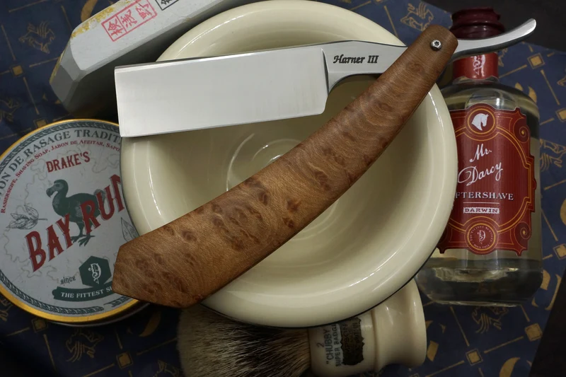 Butch Harner 17/16 Near Wedge Blade with Birdseye Maple Scales - Preowned Custom Straight Razor - Shave Ready