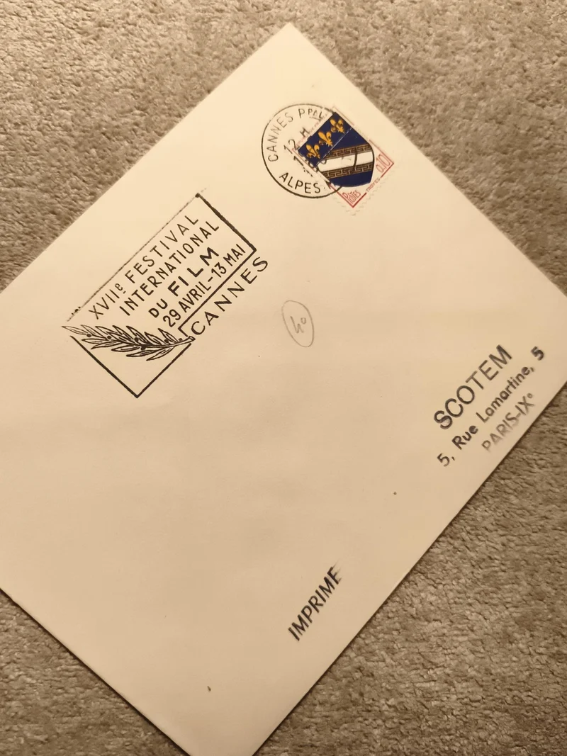 Lettre affranchie Festival Cannes 1964, cachet illustré, philatélie cinéma (Ref