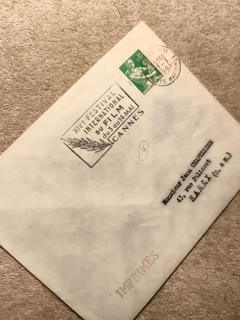 Lettre oblitérée Festival de Cannes 1961 timbre Marianne philatélie événement