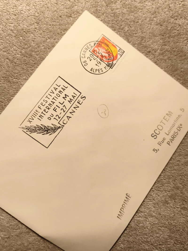 Lettre oblitérée Cannes 1965 Festival Film, timbre Marianne, philatélie (Ref 11)