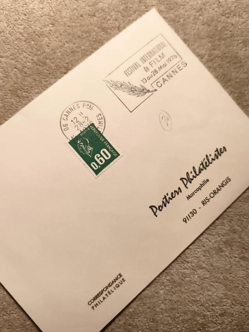 Lettre philatélique Festival Cannes 1976 cachet Poste 0,60 vert France (Ref 11)