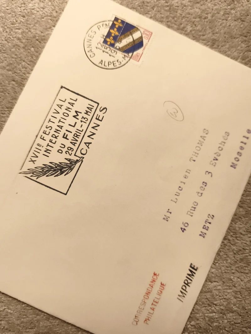 Lettre philatélique Festival Cannes 1964 cachet oblitéré timbre Alpes (Ref 11)