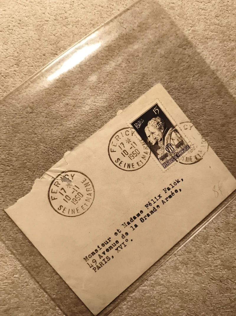 Lettre oblitérée 1950 France timbre 15F Pasteur Paris philatélie (Ref 11)