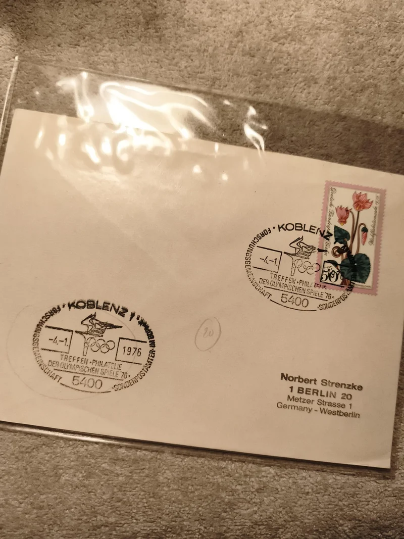 Lettre premier jour Koblenz 1976 JO timbre fleur Allemagne philatélie (Ref 11)