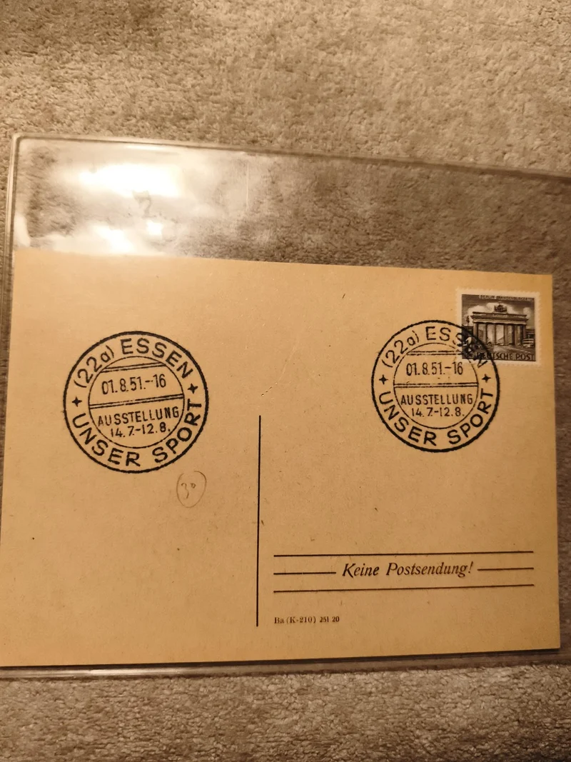 Carte postale Allemagne 1951 Essen exposition Unser Sport timbre Deutsche Post (