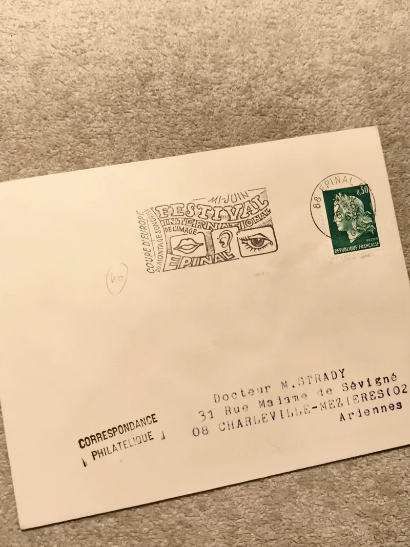 Lettre philatélique Festival de l’Image Épinal oblitération 88 timbre 0,30 vert