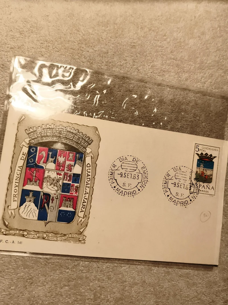 Enveloppe 1er jour Espagne 1963 Guadalajara blason timbre 5 PTAS Philatélie