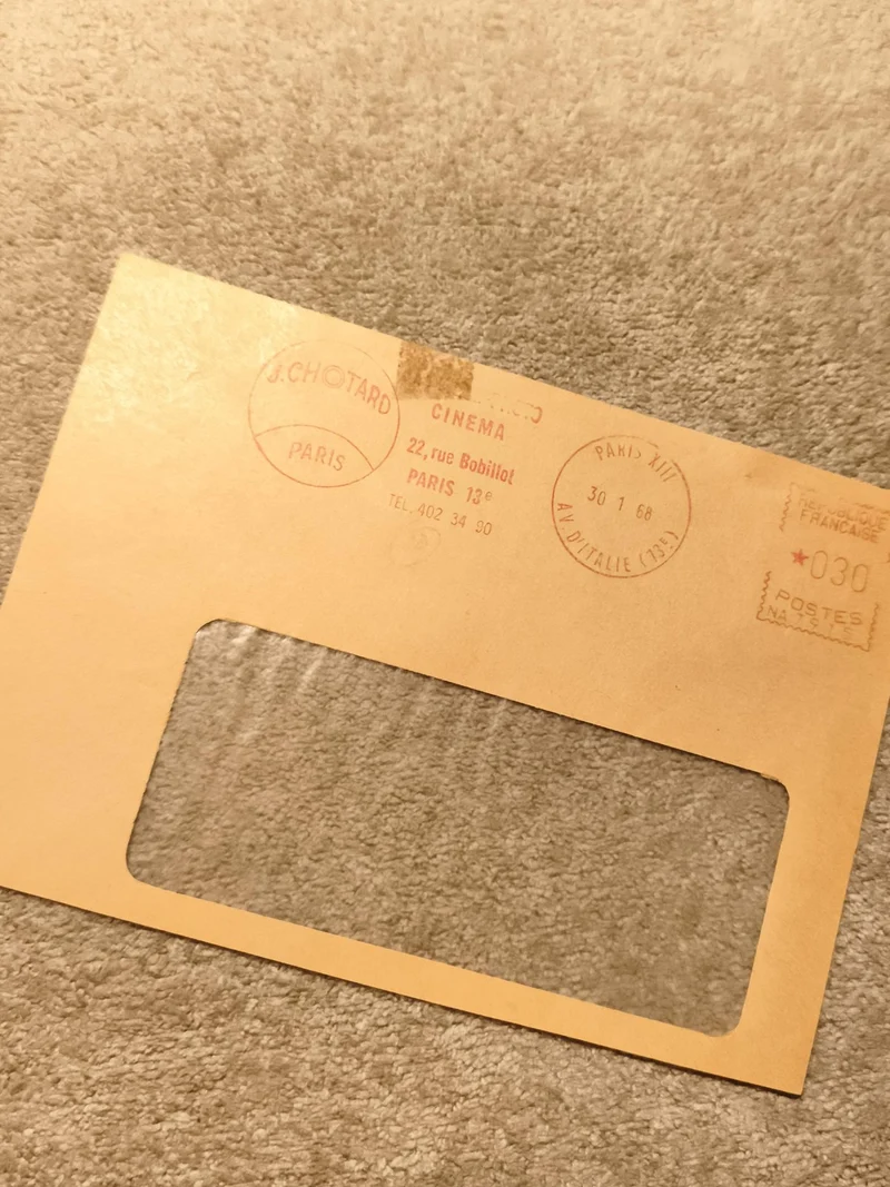 Enveloppe fenêtre oblitérée Paris 1968 J.Chotard cinéma philatélie