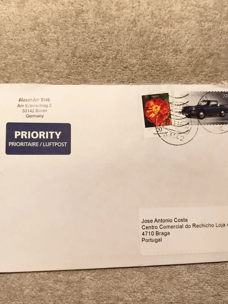 Lettre affranchie Allemagne 2 timbres oblitérés Tagetes Porsche PRIORITY (Ref 10