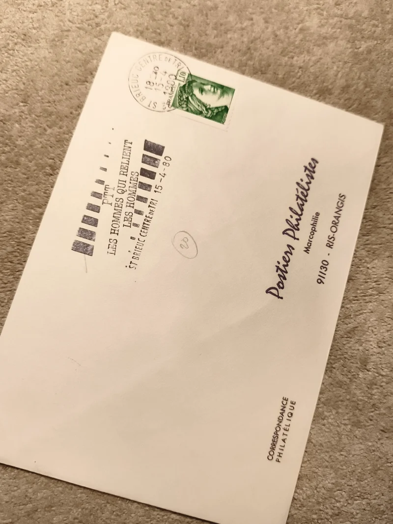 Lettre philatélique oblitérée Marianne verte St Brieuc 1990 Marcophilie (Ref 9)