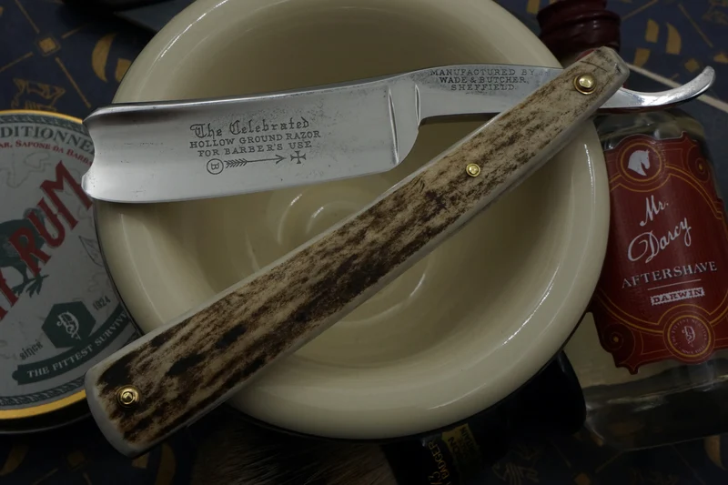 Wade & Butcher "Celebrated Hollow Ground For Barbers Use" 15/16" - Custom Elk Antler Scales Sheffield Straight Razor - Shave Ready